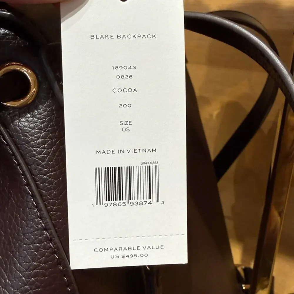 New‼️Tory Burch Blake Backpack 189043 Leather $495 Cocoa
